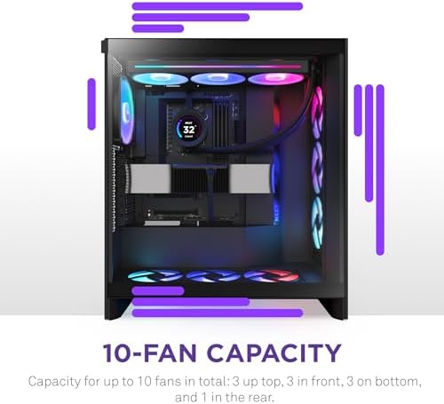 NZXT H7 Flow 2024   Mid Tower ATX Airflow Case   Includes Pre Installed 3 x 120mm Fans   Supports Bottom Fans for Dedicated GPU Cooling   Cable Management   White