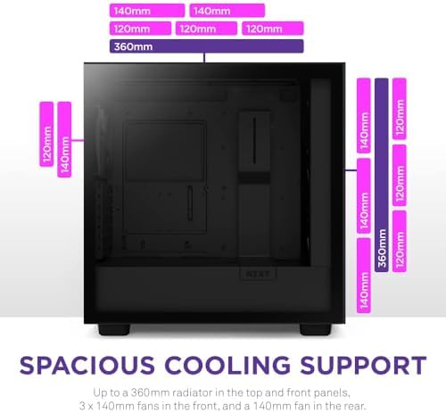NZXT H7 Flow 2024   Mid Tower ATX Airflow Case   Includes Pre Installed 3 x 120mm Fans   Supports Bottom Fans for Dedicated GPU Cooling   Cable Management   White