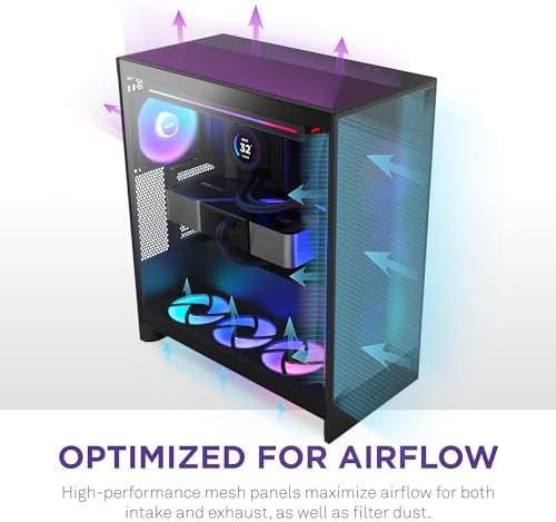 NZXT H7 Flow 2024   Mid Tower ATX Airflow Case   Includes Pre Installed 3 x 120mm Fans   Supports Bottom Fans for Dedicated GPU Cooling   Cable Management   White