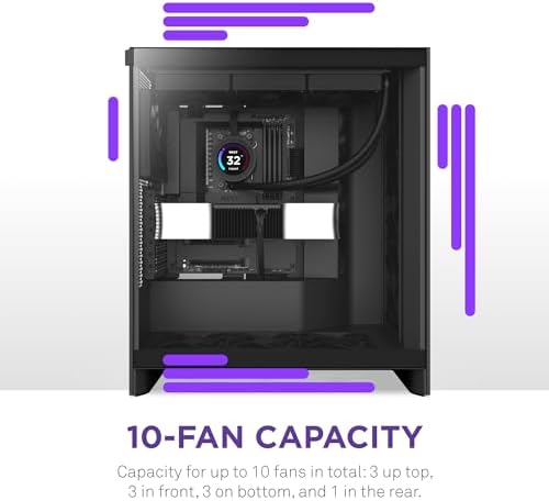 NZXT H7 Flow 2024   Mid Tower ATX Airflow Case   Includes Pre Installed 3 x 120mm Fans   Supports Bottom Fans for Dedicated GPU Cooling   Cable Management   White