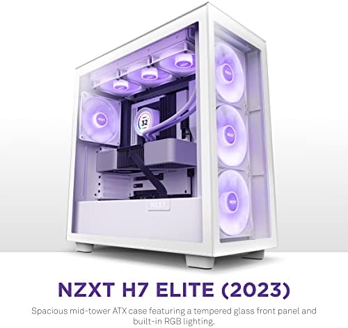 NZXT H7 Flow 2024   Mid Tower ATX Airflow Case   Includes Pre Installed 3 x 120mm Fans   Supports Bottom Fans for Dedicated GPU Cooling   Cable Management   White