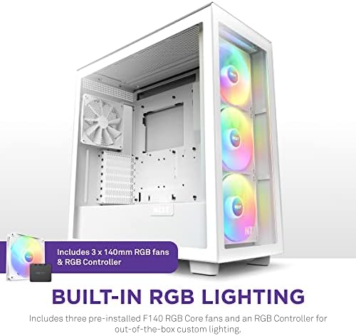 NZXT H7 Flow 2024   Mid Tower ATX Airflow Case   Includes Pre Installed 3 x 120mm Fans   Supports Bottom Fans for Dedicated GPU Cooling   Cable Management   White