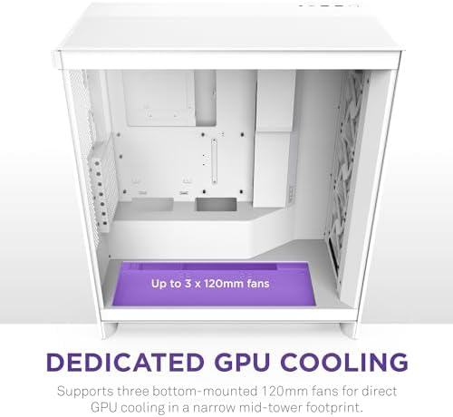 NZXT H7 Flow 2024   Mid Tower ATX Airflow Case   Includes Pre Installed 3 x 120mm Fans   Supports Bottom Fans for Dedicated GPU Cooling   Cable Management   White