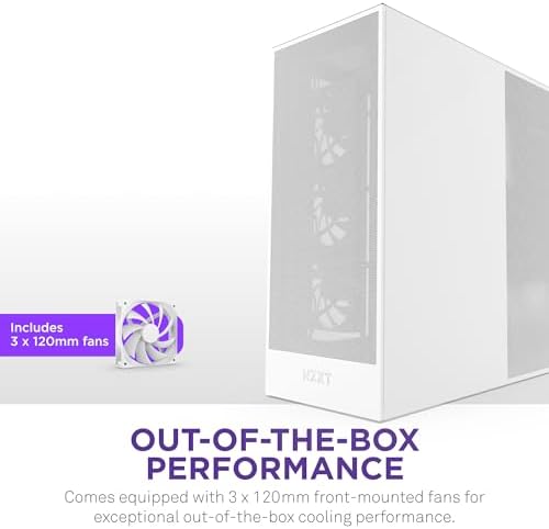 NZXT H7 Flow 2024   Mid Tower ATX Airflow Case   Includes Pre Installed 3 x 120mm Fans   Supports Bottom Fans for Dedicated GPU Cooling   Cable Management   White
