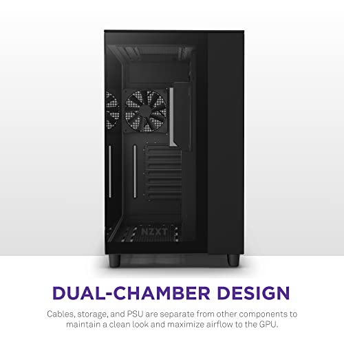 NZXT H9 Flow - Carcasa para juegos de PC de media torre ATX de doble cámara, panel superior perforado de alto flujo de aire, paneles frontales y laterales de vidrio templado, soporte de radiador de