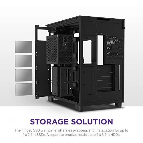 NZXT H9 Flow - Carcasa para juegos de PC de media torre ATX de doble cámara, panel superior perforado de alto flujo de aire, paneles frontales y laterales de vidrio templado, soporte de radiador de