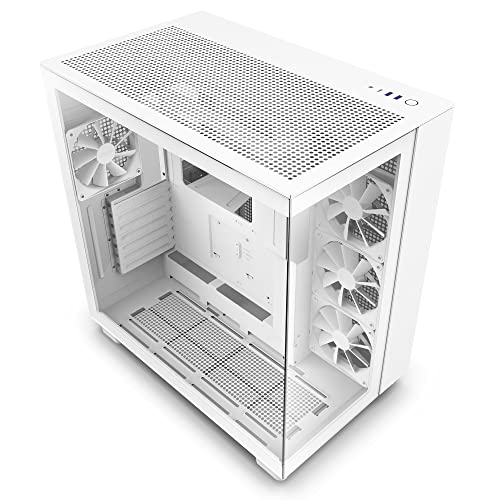 NZXT H9 Flow Dual Chamber ATX Mid Tower PC Gaming Case   High Airflow Perforated Top Panel   Tempered Glass Front & Side Panels   360mm Radiator Support   Cable Management   White