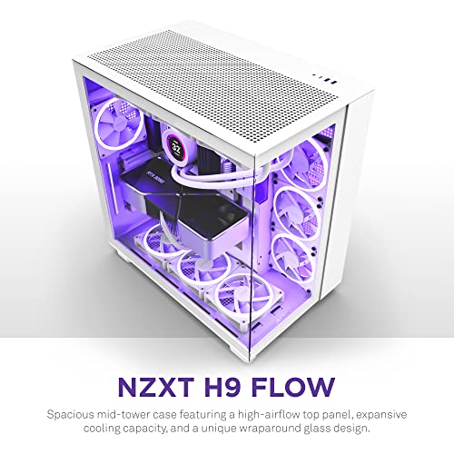 NZXT H9 Flow Dual Chamber ATX Mid Tower PC Gaming Case   High Airflow Perforated Top Panel   Tempered Glass Front & Side Panels   360mm Radiator Support   Cable Management   White