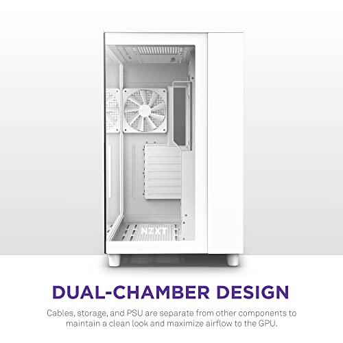 NZXT H9 Flow Dual Chamber ATX Mid Tower PC Gaming Case   High Airflow Perforated Top Panel   Tempered Glass Front & Side Panels   360mm Radiator Support   Cable Management   White