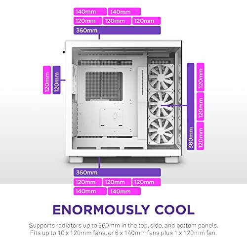 NZXT H9 Flow Dual Chamber ATX Mid Tower PC Gaming Case   High Airflow Perforated Top Panel   Tempered Glass Front & Side Panels   360mm Radiator Support   Cable Management   White