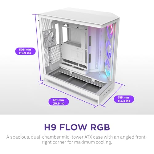 NZXT H9 Flow RGB  2025    Large Dual Chamber ATX Mid Tower Airflow PC Case   Includes 1 x 420mm RGB Fan Unit & 1 x 120mm Fan   420mm Radiator Support   Tempered Glass   Back Connect Ready   White