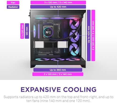 NZXT H9 Flow RGB  2025    Large Dual Chamber ATX Mid Tower Airflow PC Case   Includes 1 x 420mm RGB Fan Unit & 1 x 120mm Fan   420mm Radiator Support   Tempered Glass   Back Connect Ready   Black