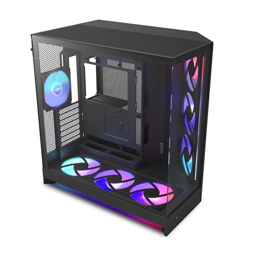 NZXT H9 Flow RGB   2025    Large Dual Chamber ATX Mid Tower Airflow PC Case   Includes 7 RGB Fans  6 x 140mm  1 x 120mm  & Control Hub   420mm Radiator Support   Back Connect Ready   Black