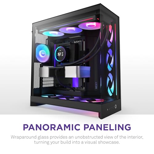 NZXT H9 Flow RGB   2025    Large Dual Chamber ATX Mid Tower Airflow PC Case   Includes 7 RGB Fans  6 x 140mm  1 x 120mm  & Control Hub   420mm Radiator Support   Back Connect Ready   Black