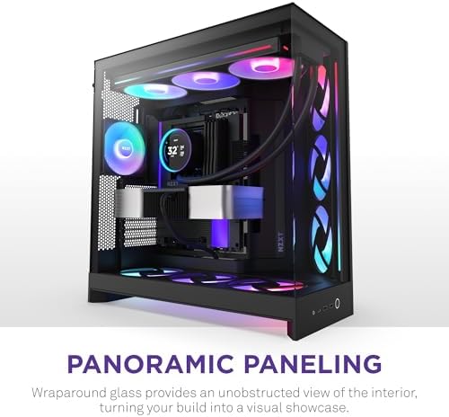 NZXT H9 Flow RGB   2025    Large Dual Chamber ATX Mid Tower Airflow PC Case   Includes 7 RGB Fans  6 x 140mm  1 x 120mm  & Control Hub   420mm Radiator Support   Back Connect Ready   Black