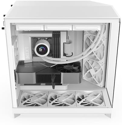 NZXT H9 Flow  2025    Large Dual Chamber ATX Mid Tower Airflow PC Case   Includes 3 x 140mm & 1 x 120mm Fans   420mm Radiator Support   Tempered Glass   Back Connect Ready   White