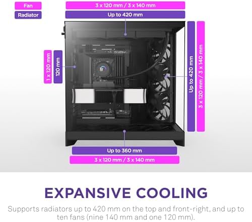 NZXT H9 Flow  2025    Large Dual Chamber ATX Mid Tower Airflow PC Case   Includes 3 x 140mm & 1 x 120mm Fans   420mm Radiator Support   Tempered Glass   Back Connect Ready   Black