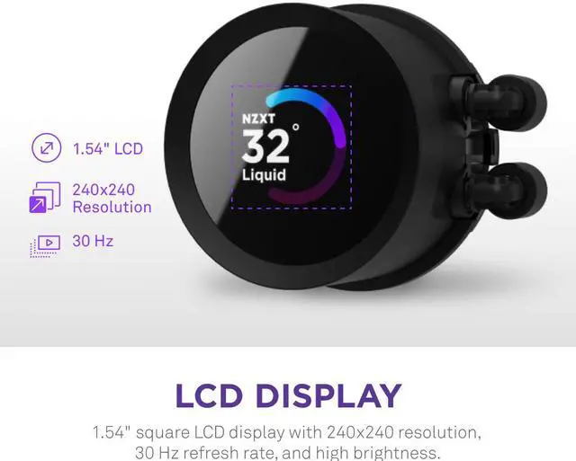 NZXT Kraken 240mm   RL KN240 B1   AIO CPU Liquid Cooler   LCD Display   2 x F120P Static Pressure Fan Radiator Fans LGA 1851/1700 / AM5 Compatible