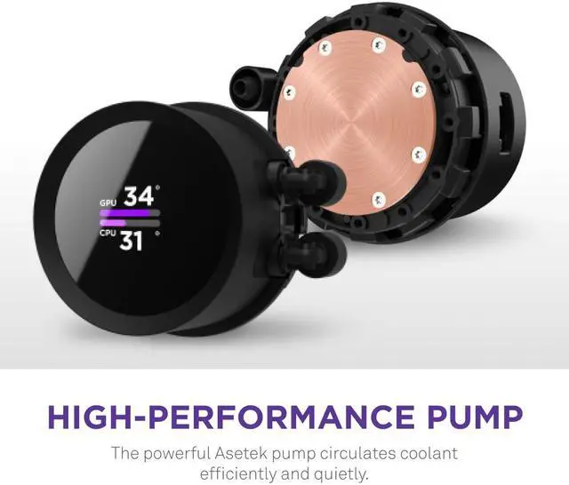 NZXT Kraken 240mm   RL KN240 B1   AIO CPU Liquid Cooler   LCD Display   2 x F120P Static Pressure Fan Radiator Fans LGA 1851/1700 / AM5 Compatible