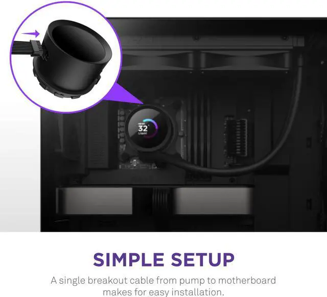 NZXT Kraken 240mm   RL KN240 B1   AIO CPU Liquid Cooler   LCD Display   2 x F120P Static Pressure Fan Radiator Fans LGA 1851/1700 / AM5 Compatible