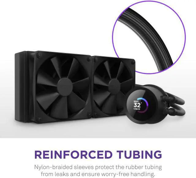 NZXT Kraken 240mm   RL KN240 B1   AIO CPU Liquid Cooler   LCD Display   2 x F120P Static Pressure Fan Radiator Fans LGA 1851/1700 / AM5 Compatible
