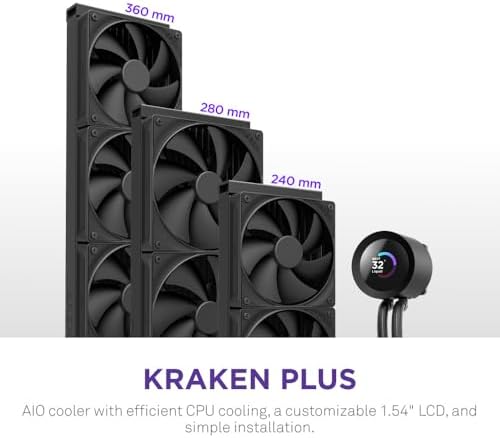 NZXT Kraken Plus 360   AIO CPU Liquid Cooler   360mm Radiator   3 x F120P Fans   Customizable 1 54 Square LCD   AMD  AM5  AM4   Intel  LGA 1851/1700  1200/115X   Black