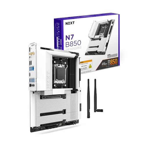 NZXT N7 B850   AMD B850 AM5 ATX Gaming Motherboard for Ryzen 9000/8000/7000 16 2 1  DDR5  3X M 2  PCIe 5 0  Wi Fi 6E  2 5GbE LAN   M 2 NVME with Quick Release Latch   Full Cover   White