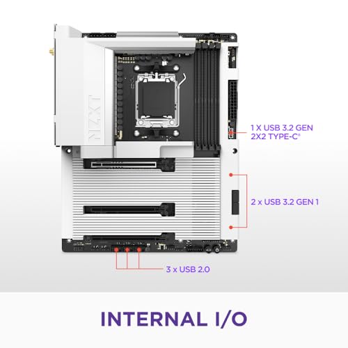 NZXT N7 B850   AMD B850 AM5 ATX Gaming Motherboard for Ryzen 9000/8000/7000 16 2 1  DDR5  3X M 2  PCIe 5 0  Wi Fi 6E  2 5GbE LAN   M 2 NVME with Quick Release Latch   Full Cover   White
