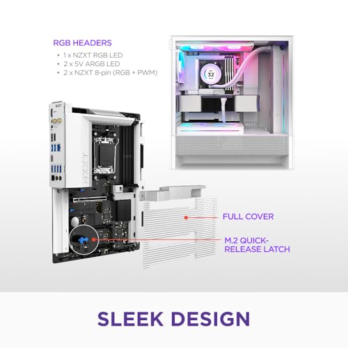 NZXT N7 B850   AMD B850 AM5 ATX Gaming Motherboard for Ryzen 9000/8000/7000 16 2 1  DDR5  3X M 2  PCIe 5 0  Wi Fi 6E  2 5GbE LAN   M 2 NVME with Quick Release Latch   Full Cover   White