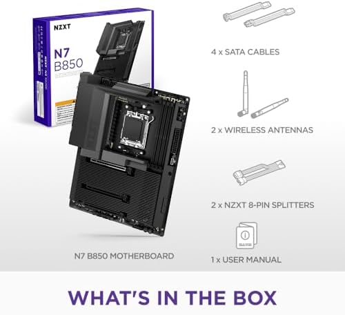 NZXT N7 B850   AMD B850 AM5 ATX Gaming Motherboard for Ryzen 9000/8000/7000 16 2 1  DDR5  3X M 2  PCIe 5 0  Wi Fi 6E  2 5GbE LAN   M 2 NVME with Quick Release Latch   Full Cover   Black