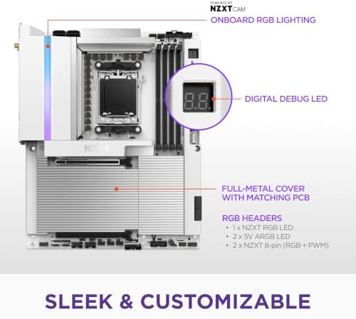 NZXT N9 X870E   AMD X870E AM5 ATX Gaming Motherboard for Ryzen 9000/8000/7000 20 2 1  DDR5  4X M 2  PCIe 5 0  Wi Fi 7  5GbE  USB 4   M 2 Quick Release Latches  Full Metal Cover  White PCB