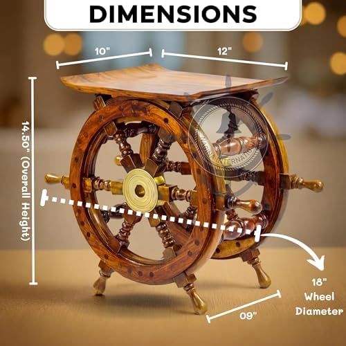 Nagina International Wooden Hand Crafted Ship Wheel Table Home Decor  24 Inches 