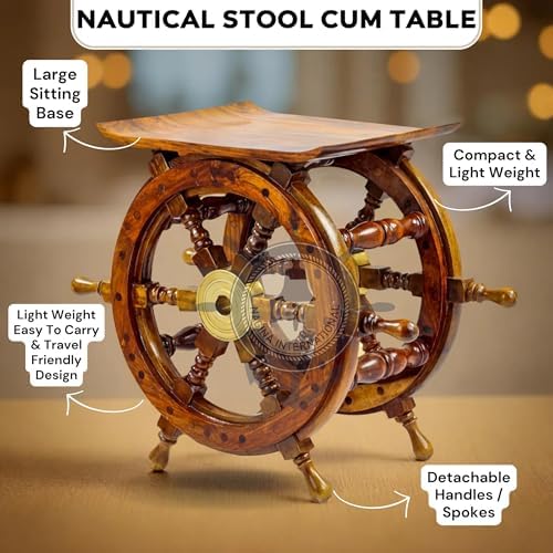 Nagina International Wooden Hand Crafted Ship Wheel Table Home Decor  24 Inches 