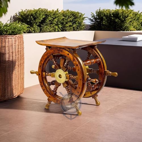 Nagina International Wooden Hand Crafted Ship Wheel Table Home Decor  24 Inches 