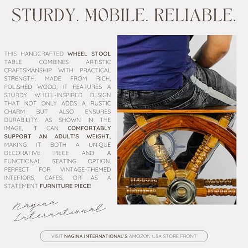 Nagina International Wooden Hand Crafted Ship Wheel Table Home Decor  24 Inches 