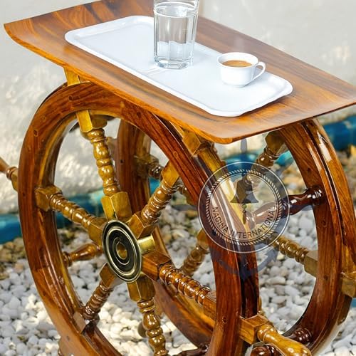 Nagina International Wooden Hand Crafted Ship Wheel Table Home Decor  24 Inches 