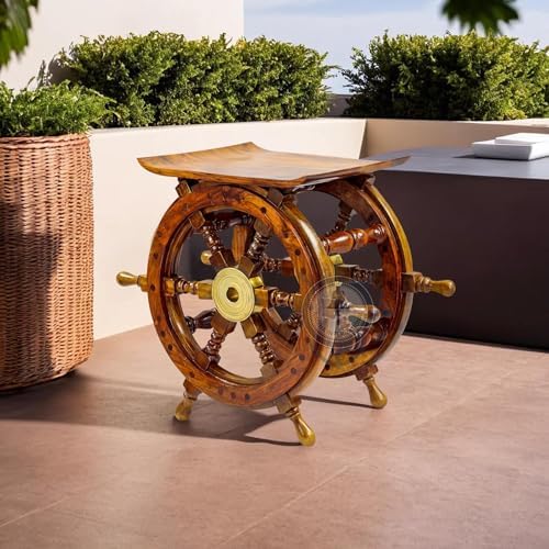 Nagina International Wooden Hand Crafted Ship Wheel Table Home Decor  24 Inches 