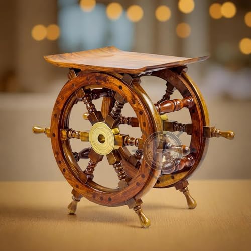 Nagina International Wooden Hand Crafted Ship Wheel Table Home Decor  24 Inches 