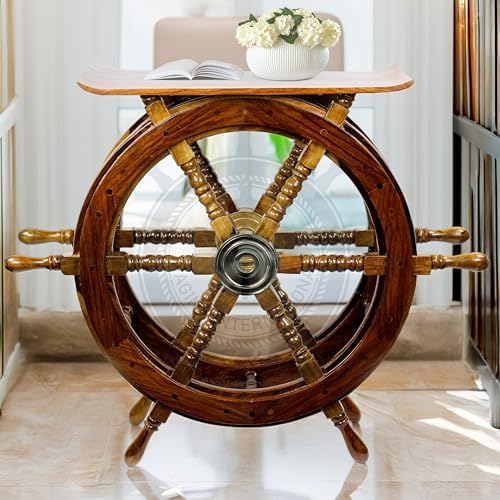 Nagina International Wooden Hand Crafted Ship Wheel Table Home Decor  24 Inches 