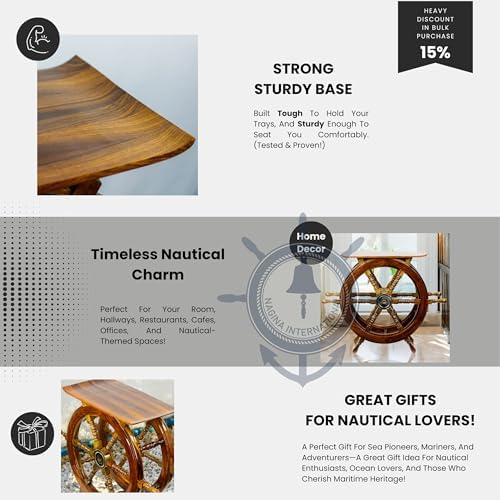 Nagina International Wooden Hand Crafted Ship Wheel Table Home Decor  24 Inches 