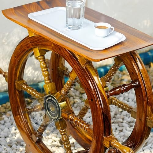 Nagina International Wooden Hand Crafted Ship Wheel Table Home Decor  24 Inches 
