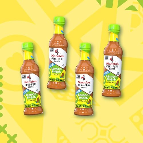 Nandos Peri Peri Sauce Extra Mild 4 Pack   Sauces  Seasoning or Marinade for Wings  Fish  Meat  Rice or Veg   No Artificial Colors  Flavors  Non GMO  No MSG  Gluten Free   x4  9 2 Oz Lemon and Herb