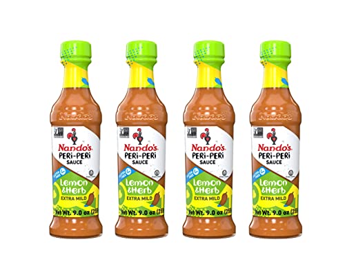 Nandos Peri Peri Sauce Extra Mild 4 Pack   Sauces  Seasoning or Marinade for Wings  Fish  Meat  Rice or Veg   No Artificial Colors  Flavors  Non GMO  No MSG  Gluten Free   x4  9 2 Oz Lemon and Herb