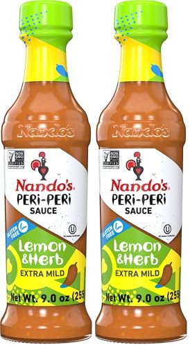 Nandos Peri Peri Sauce Extra Mild 4 Pack   Sauces  Seasoning or Marinade for Wings  Fish  Meat  Rice or Veg   No Artificial Colors  Flavors  Non GMO  No MSG  Gluten Free   x4  9 2 Oz Lemon and Herb