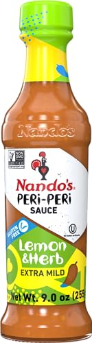 Nandos Peri Peri Sauce Extra Mild 4 Pack   Sauces  Seasoning or Marinade for Wings  Fish  Meat  Rice or Veg   No Artificial Colors  Flavors  Non GMO  No MSG  Gluten Free   x4  9 2 Oz Lemon and Herb