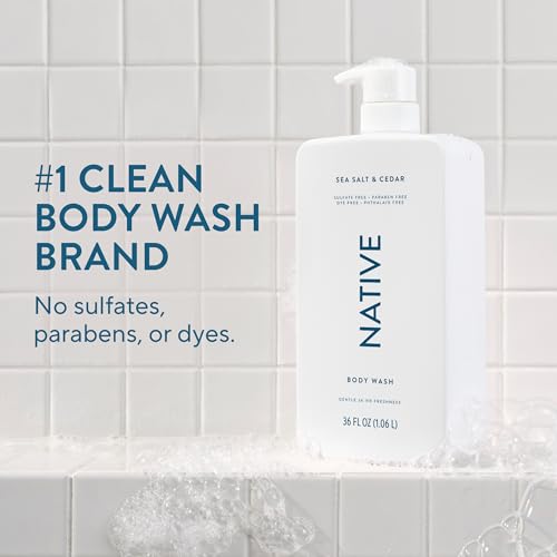 Native Body Wash for Women & Men  Sea Salt & Cedar  36 oz Pump Bottle  Sulfate Free & Gentle for All Skin Types