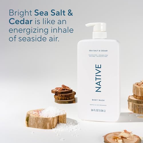 Native Body Wash for Women & Men  Sea Salt & Cedar  36 oz Pump Bottle  Sulfate Free & Gentle for All Skin Types