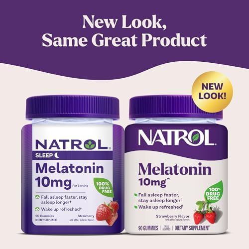 Natrol 10 mg Melatonin Gummies  Sleep Support for Adults  Melatonin Supplements for Sleeping  90 Strawberry Flavored Gummies  45 Day Supply