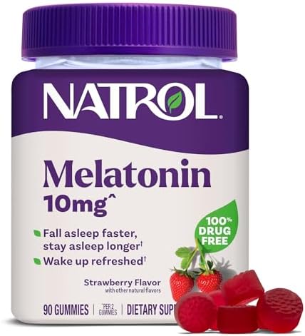Natrol 10 mg Melatonin Gummies  Sleep Support for Adults  Melatonin Supplements for Sleeping  90 Strawberry Flavored Gummies  45 Day Supply