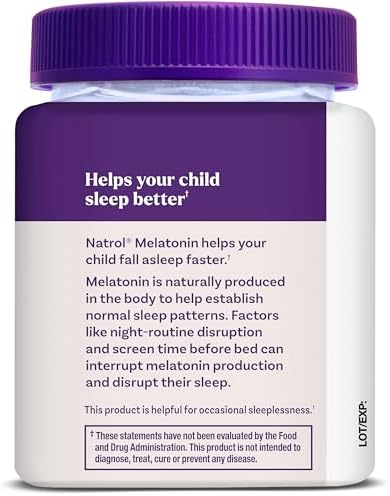 Natrol Gomitas de melatonina para niños de 1 mg, melatonina infantil para un sueño reparador, 60 gomitas para dormir con sabor a frambuesa, suministro para 60 días